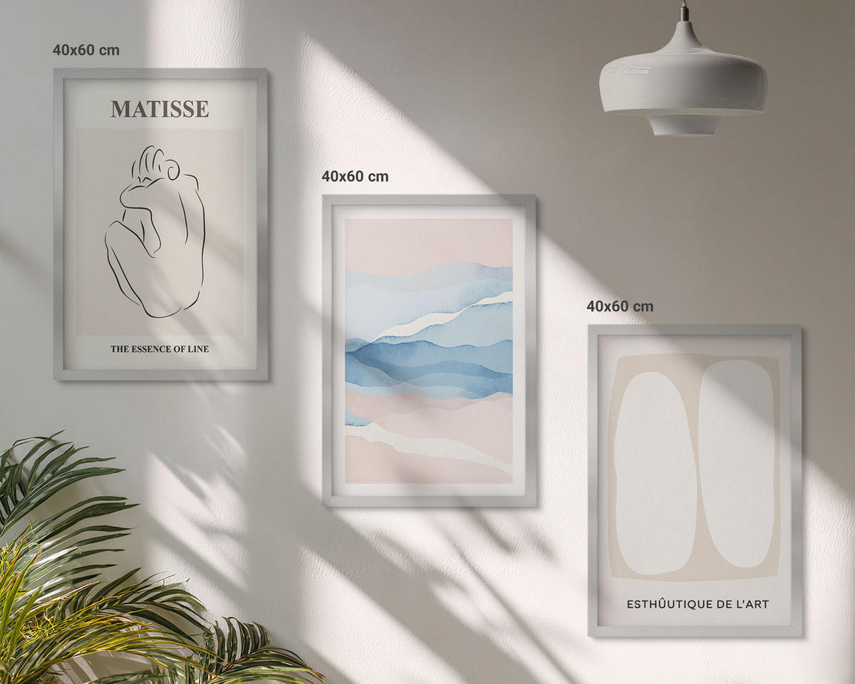 BILDER SET 3er Set - 40x60 cm Silberner Rahmen - Matisses abstrakte Formen - Silberfarben, Kunststoff (40/60cm) - TULUP