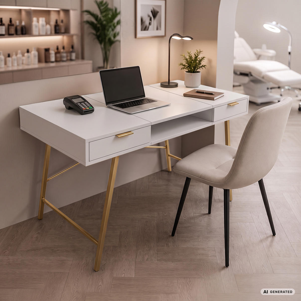 SCHREIBTISCH ARDEN 120 cm Weiß - Goldfarben/Weiß, Holzwerkstoff (120/50/80.5cm) - Akord