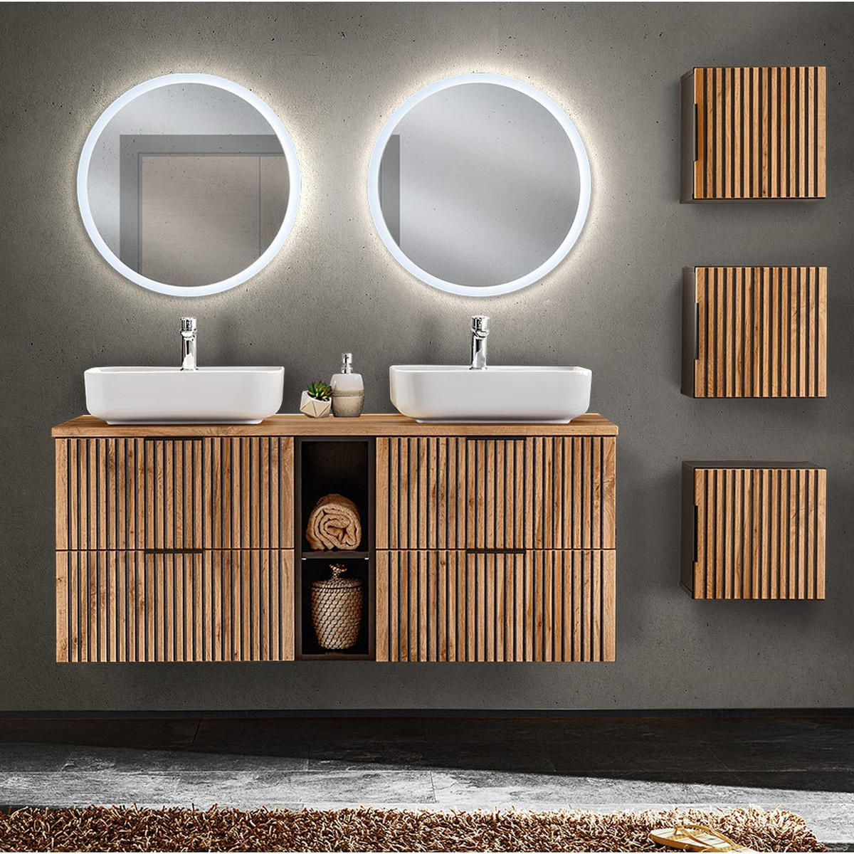 BADMÖBEL-SET 6-TLG. Xanten-56 - Braun, Holzwerkstoff (191/200/47cm) - Lomado