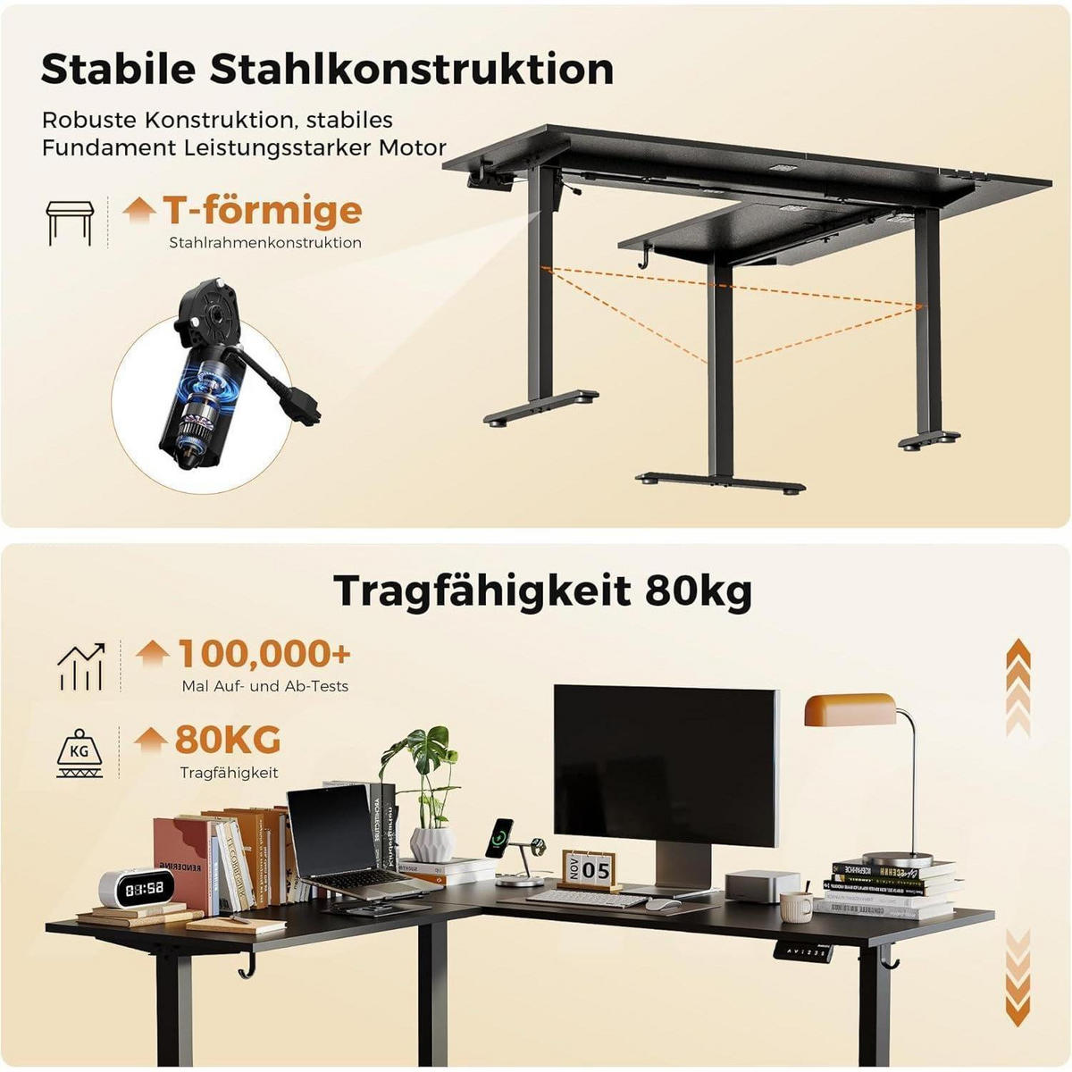 SCHREIBTISCH L-förmig höhenverstellbar Schwarz 150 x 125 cm - Schwarz, Metall (150/60/75cm)