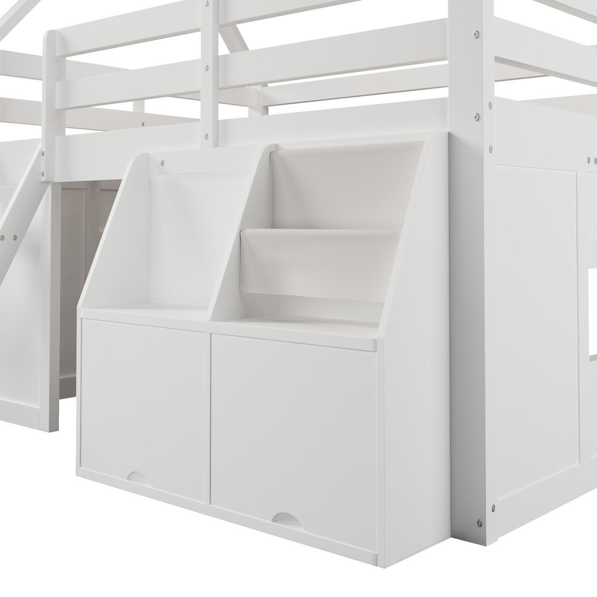 HOCHBETT 140/200 cm in Weiß mit Treppe, LED und Aufbewahrungsboxen im Hausdesign - Weiß, Holzwerkstoff (140/200cm) - STILVORA