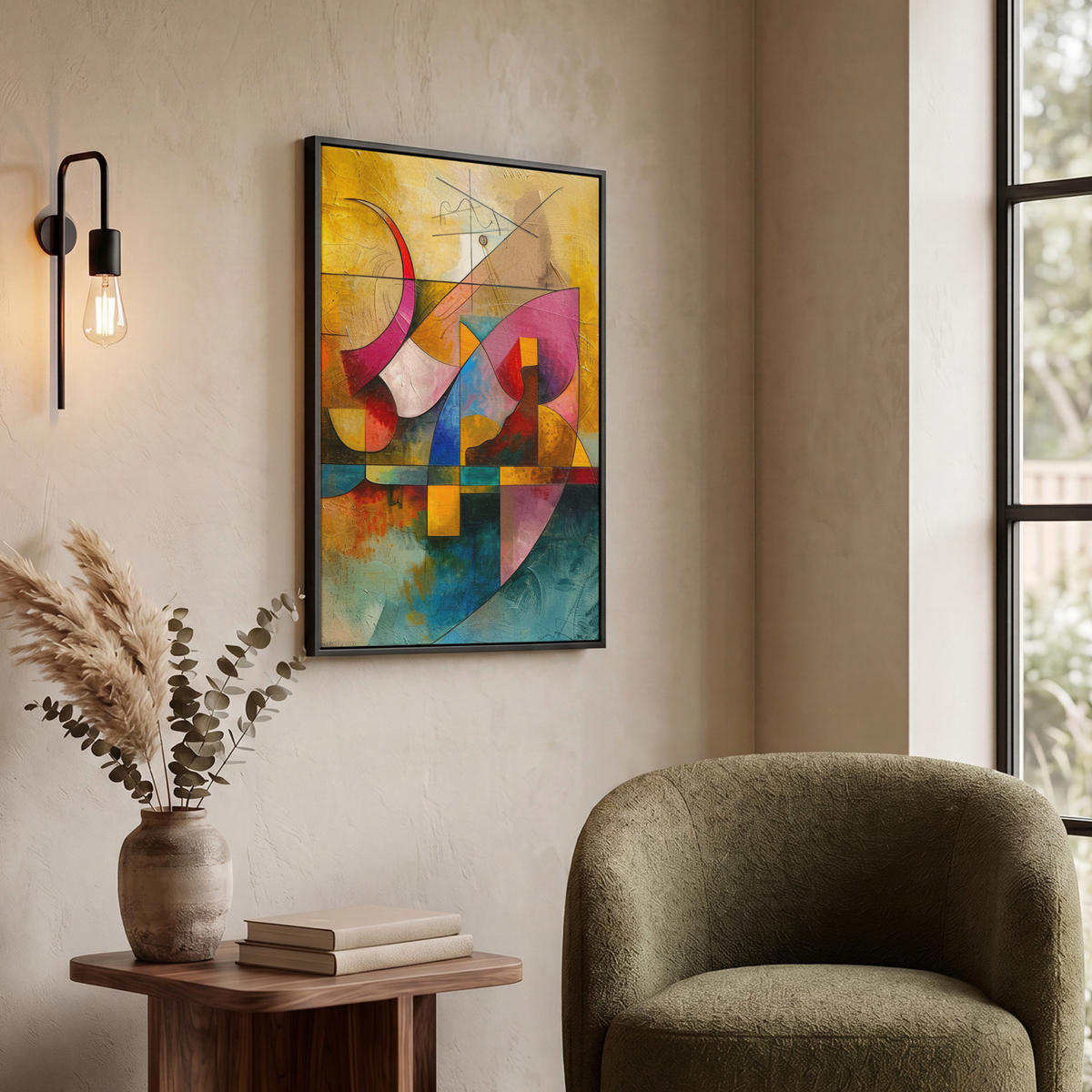 LEINWAND Bilder mit Rahmen - Kunst - Abstrakt - Modern - 50x70 - Gelb, Textil (50/70cm) - MuchoWow