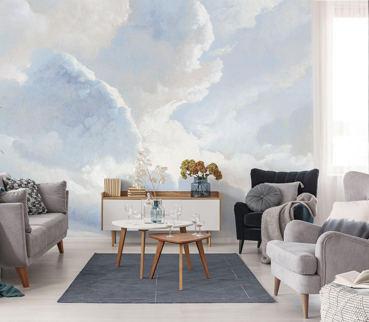 FOTOTAPETE Wolken 318 x 280 cm - Blau, Papier (318/280cm) - Sanders & Sanders