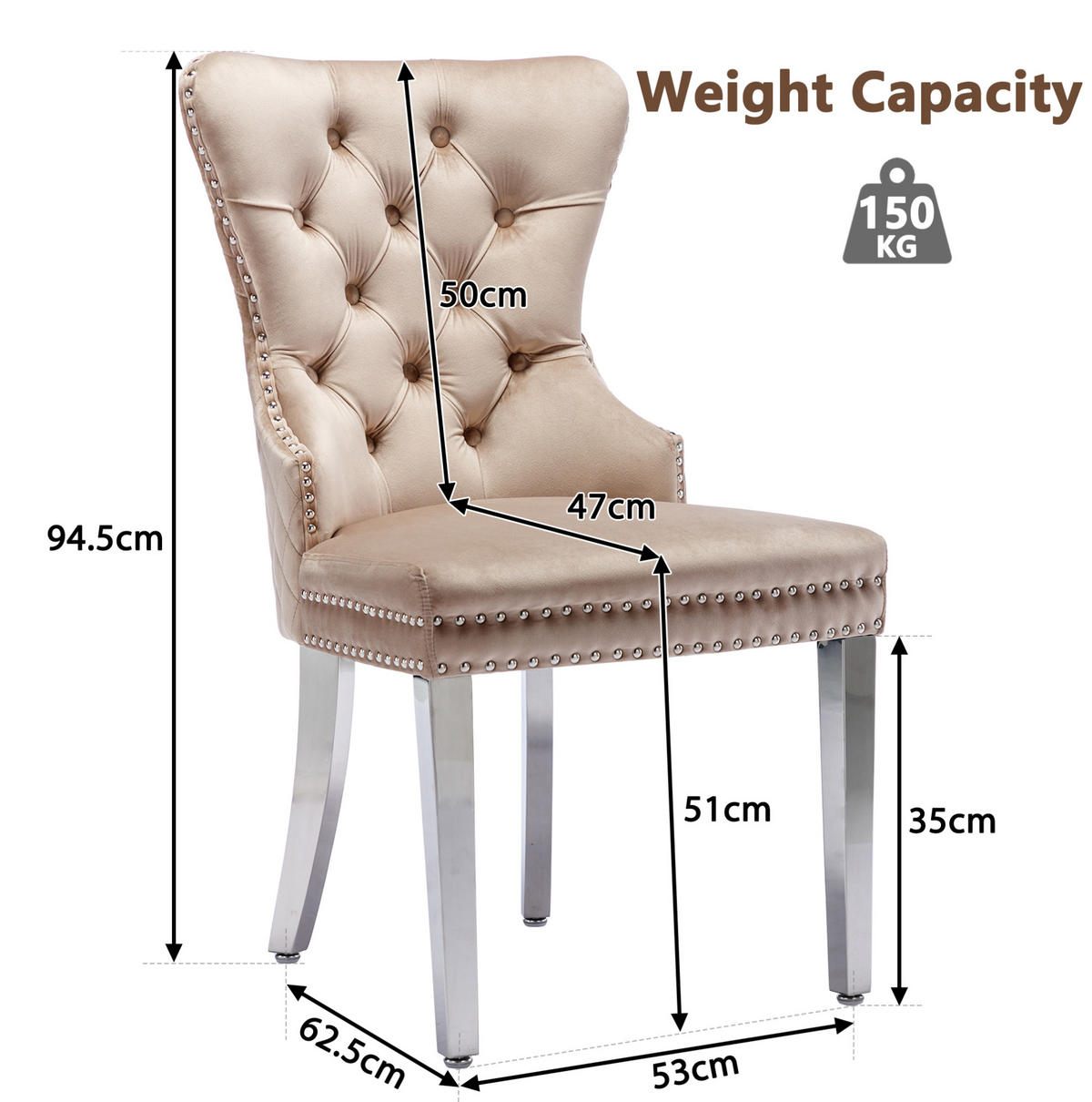 ESSZIMMERSTUHL Samt Beige mit Massivholzrahmen und Metallbeinen - Beige, Metall (62.5/94.5/53cm) - Meubliv