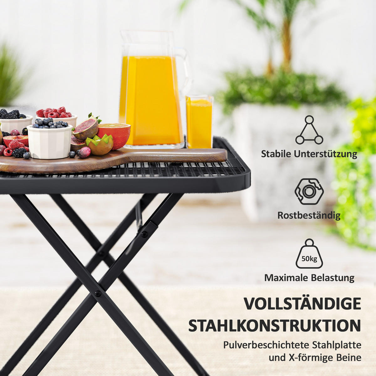 GARTENTISCH DE-07279 klappbar mit Ausschnitt-Design Schwarz - Schwarz, Metall (70/70/72cm) - ComfortXL