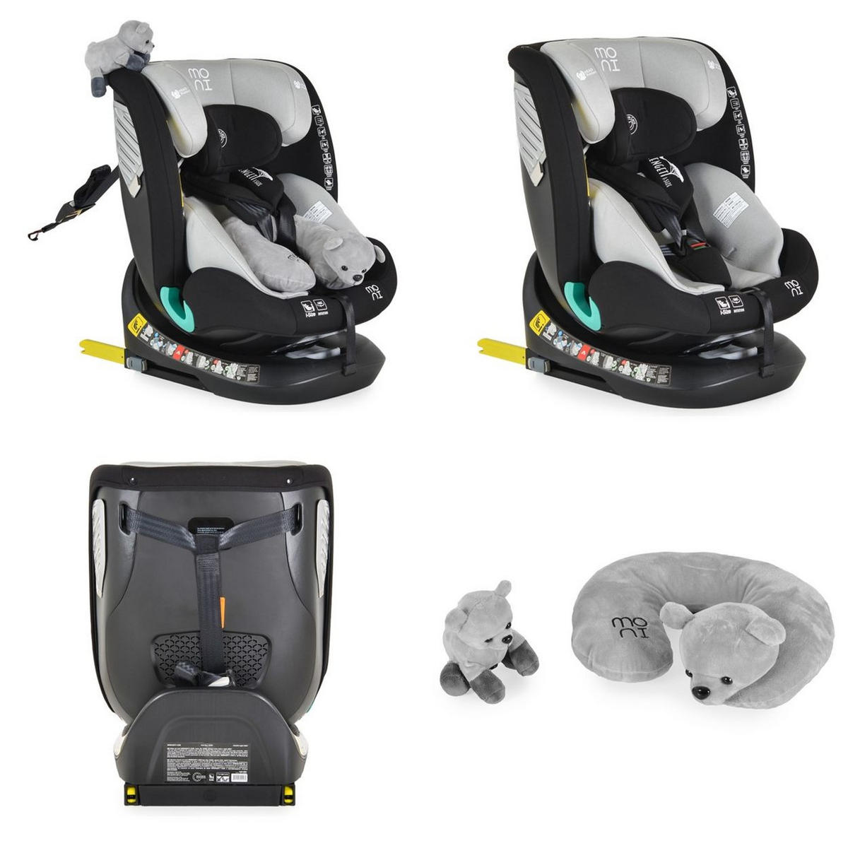 KINDERSITZ Serengeti i-Size grau (40-150cm) Isofix, Kuscheltier, Nackenkissen - Grau, Kunststoff (44/60/17cm) - Moni