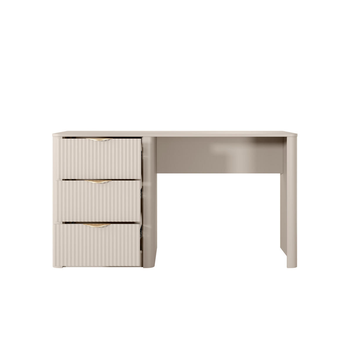 SCHREIBTISCH Flore 140 cm Beige / Gold - mit 3 geriffelten Schubladen - Beige/Gelb, Holz/Holzwerkstoff (55/140/76cm) - Ravio