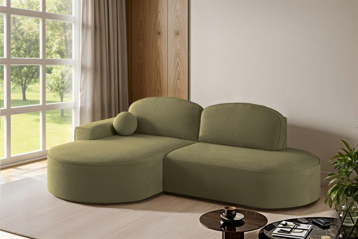 ECKSOFA Girona Mit Schlaffunktion - Grün, Holzwerkstoff/Textil (278/179cm) - Fun Möbel