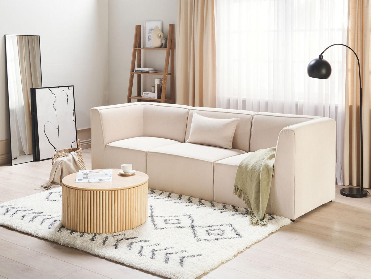 3-SITZER-SOFA Cord hellbeige Lemvig - Beige, Textil (250/78/83cm) - Beliani