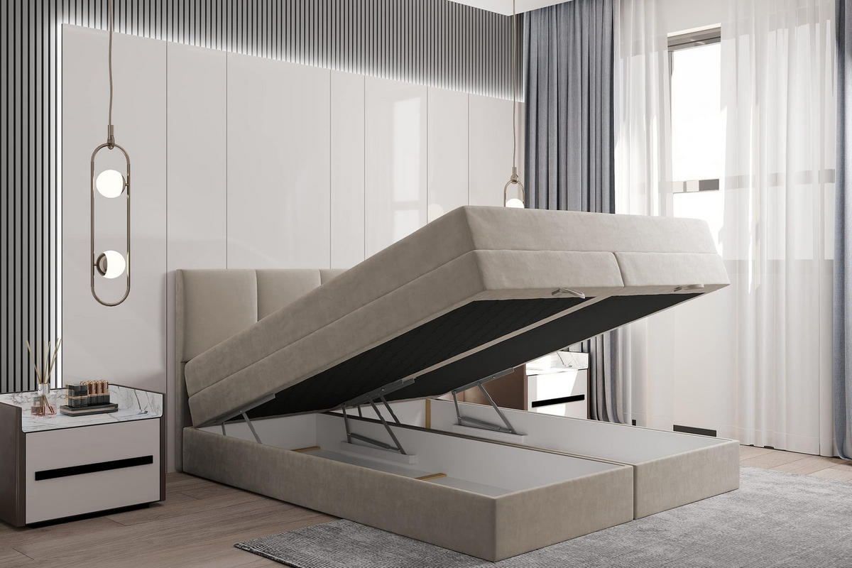 BOXSPRINGBETT 180 x 200 cm PRADO mit Taschenmatratze H3 und Bettkasten, Beige - Beige, Holzwerkstoff/Kunststoff (180/200cm) - Trada