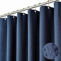 DUSCHVORHANG Marineblau Waffelstruktur mit Schlaufen wasserdicht schimmelresistent Polyester für Duschen - Blau, Textil (1/1cm) - MCBOSON