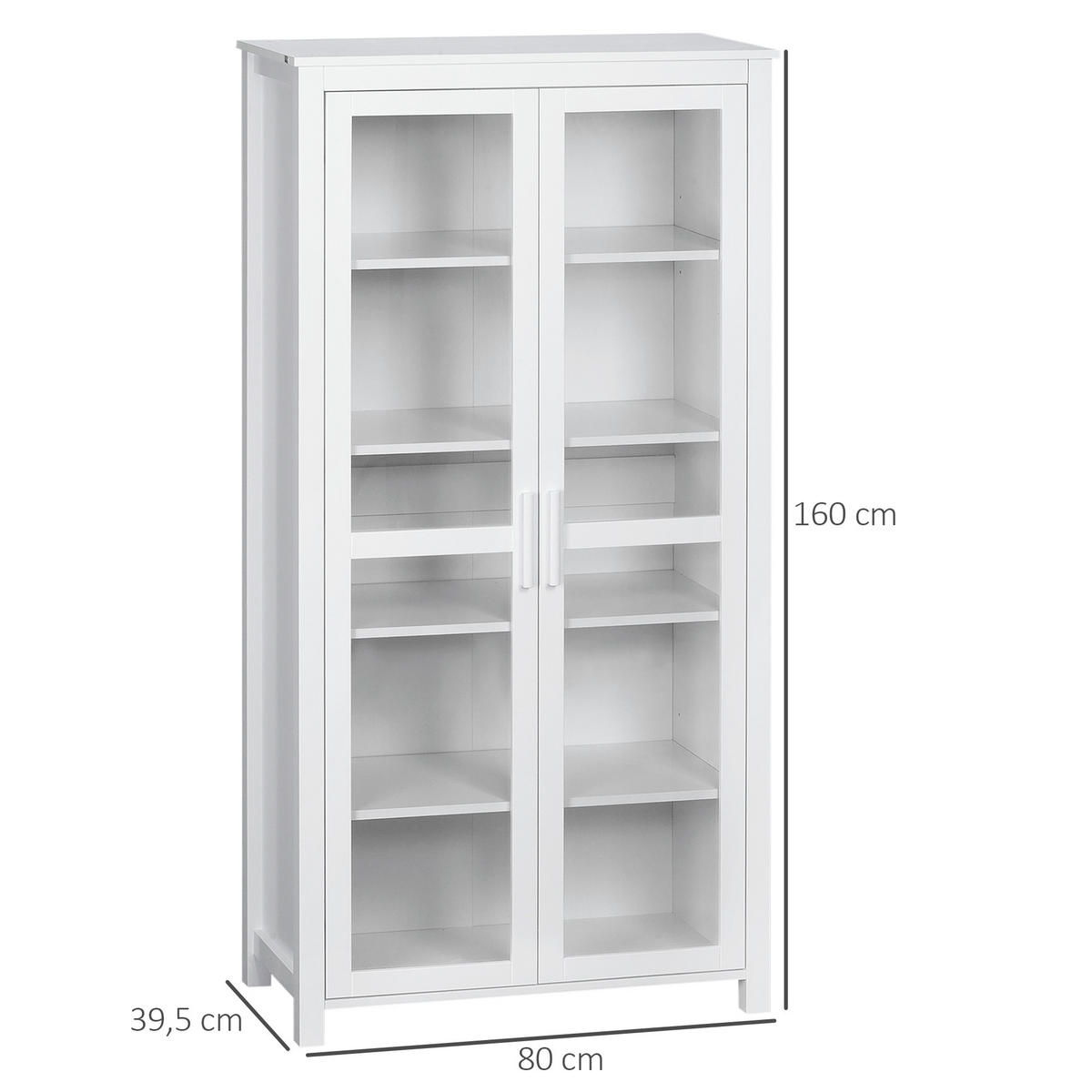 KÜCHENSCHRANK Hochschrank Küchenbuffet mit 2 Glastüren, Weiß 80 x 39,5 x 160 cm - Weiß, Holz (80/160/39.5cm) - HOMCOM