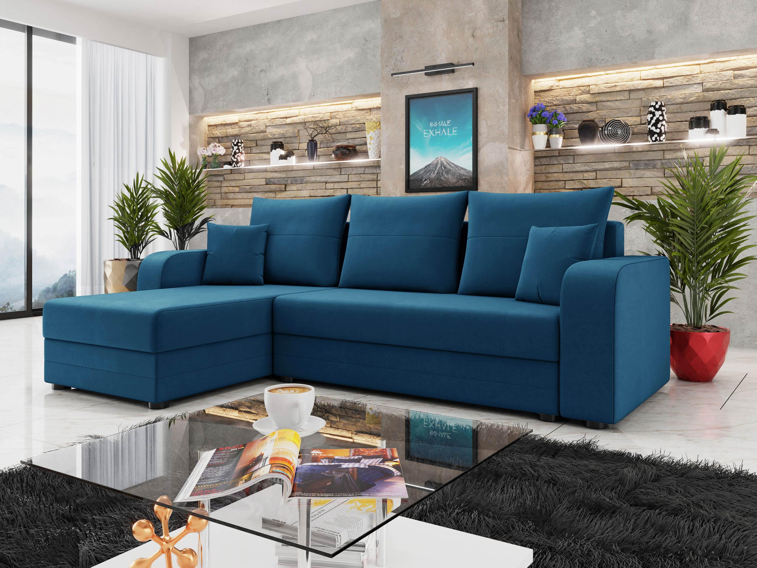 ECKSOFA Hewlet Bis - Blau/Schwarz, Holz/Kunststoff (237/139cm) - MIRJAN24
