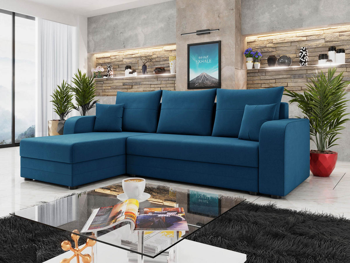 ECKSOFA Hewlet Bis - Blau/Schwarz, Holz/Kunststoff (237/139cm) - MIRJAN24
