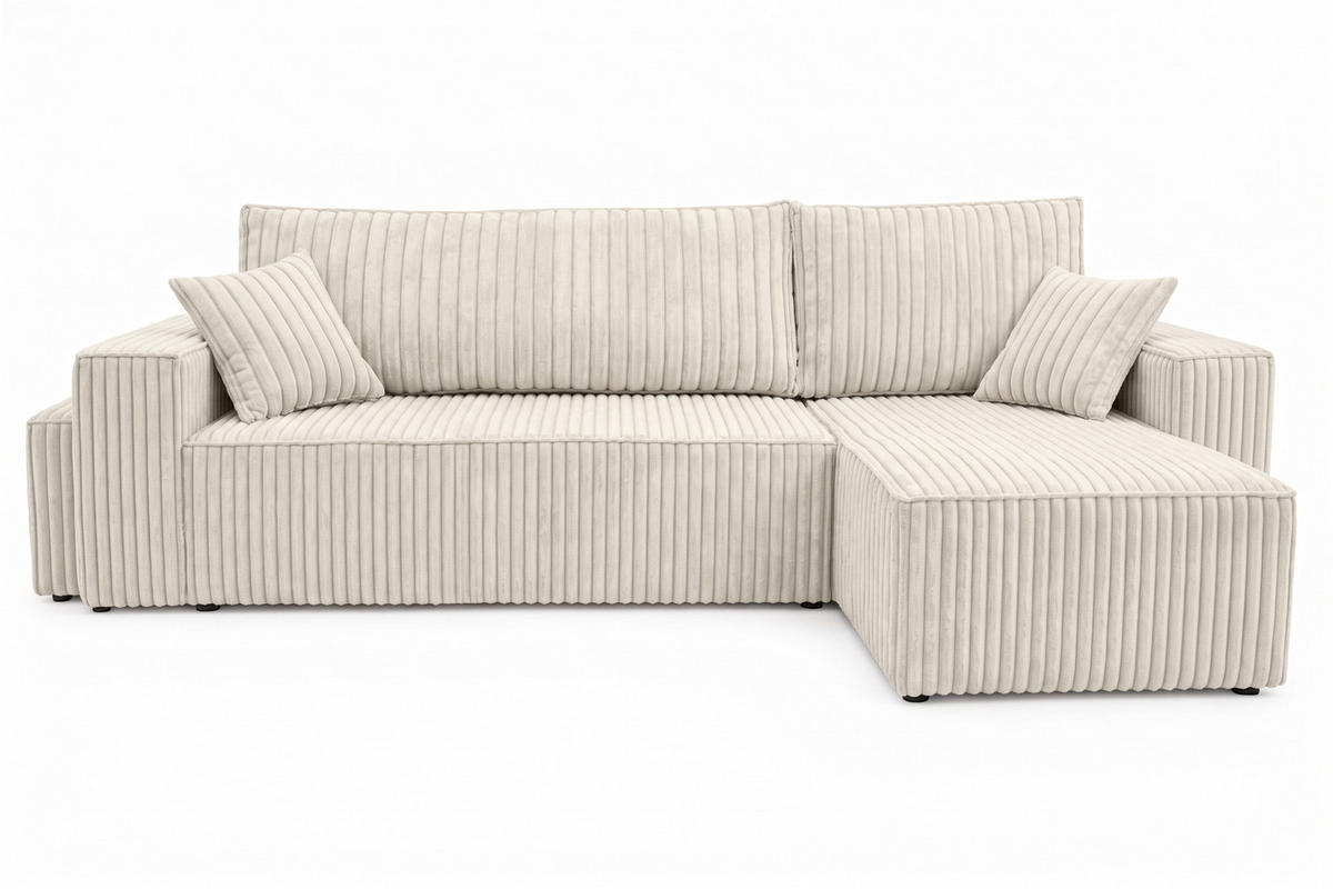 ECKSOFA Mit Schlaffunktion Und Pouf, Cordstoff Tilia, Ecru, Rechts, Best L Mit Pouf - Ecru, Holz (244/145cm) - Kaiser Möbel