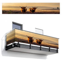 BALKON-SICHTSCHUTZ Schottische Hochlandbewohner - Heide - Landschaft - Tiere - Cognac, Kunststoff (500/95cm) - MuchoWow