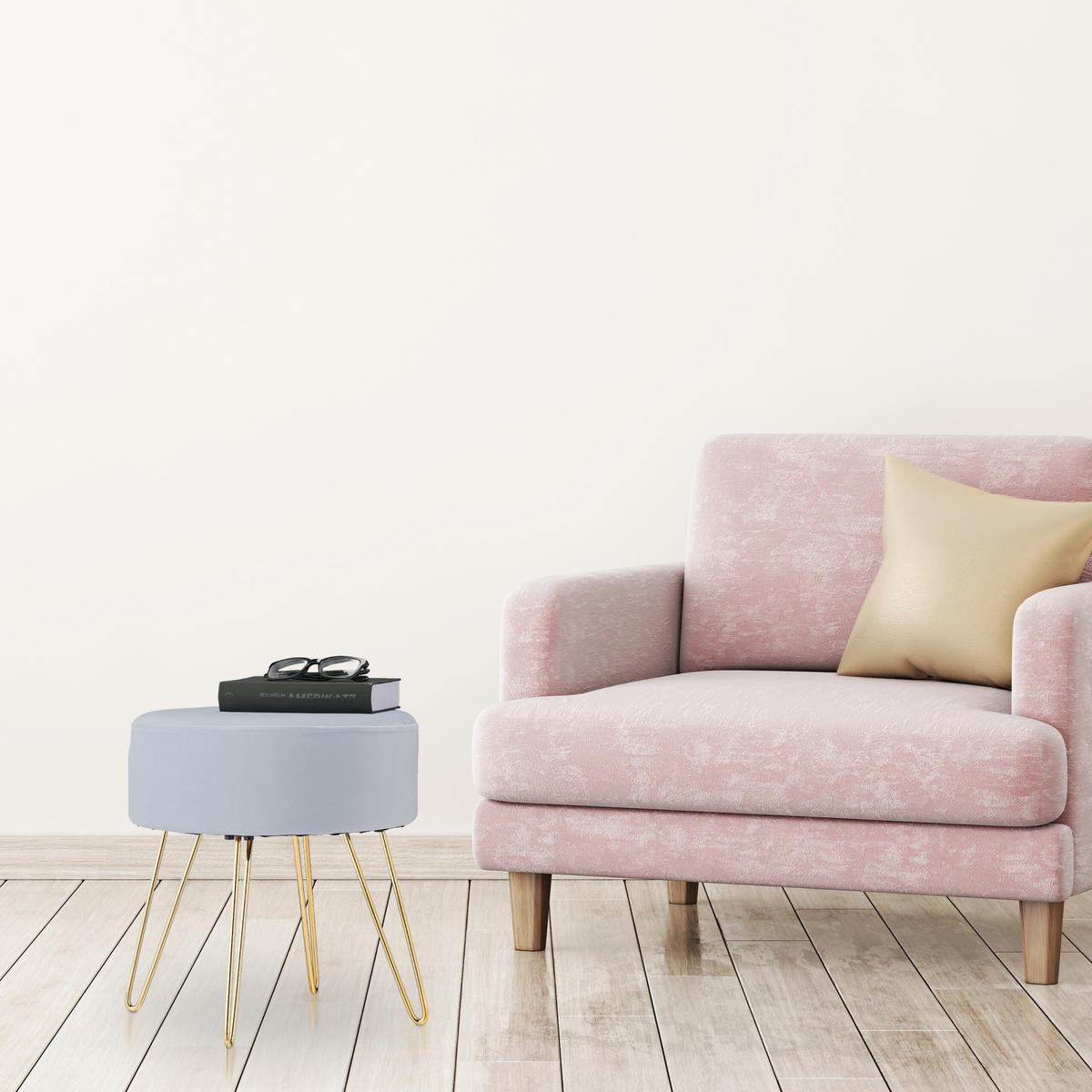 SAMT-HOCKER - Grau, Holzwerkstoff/Textil (37/40/37cm) - Relaxdays