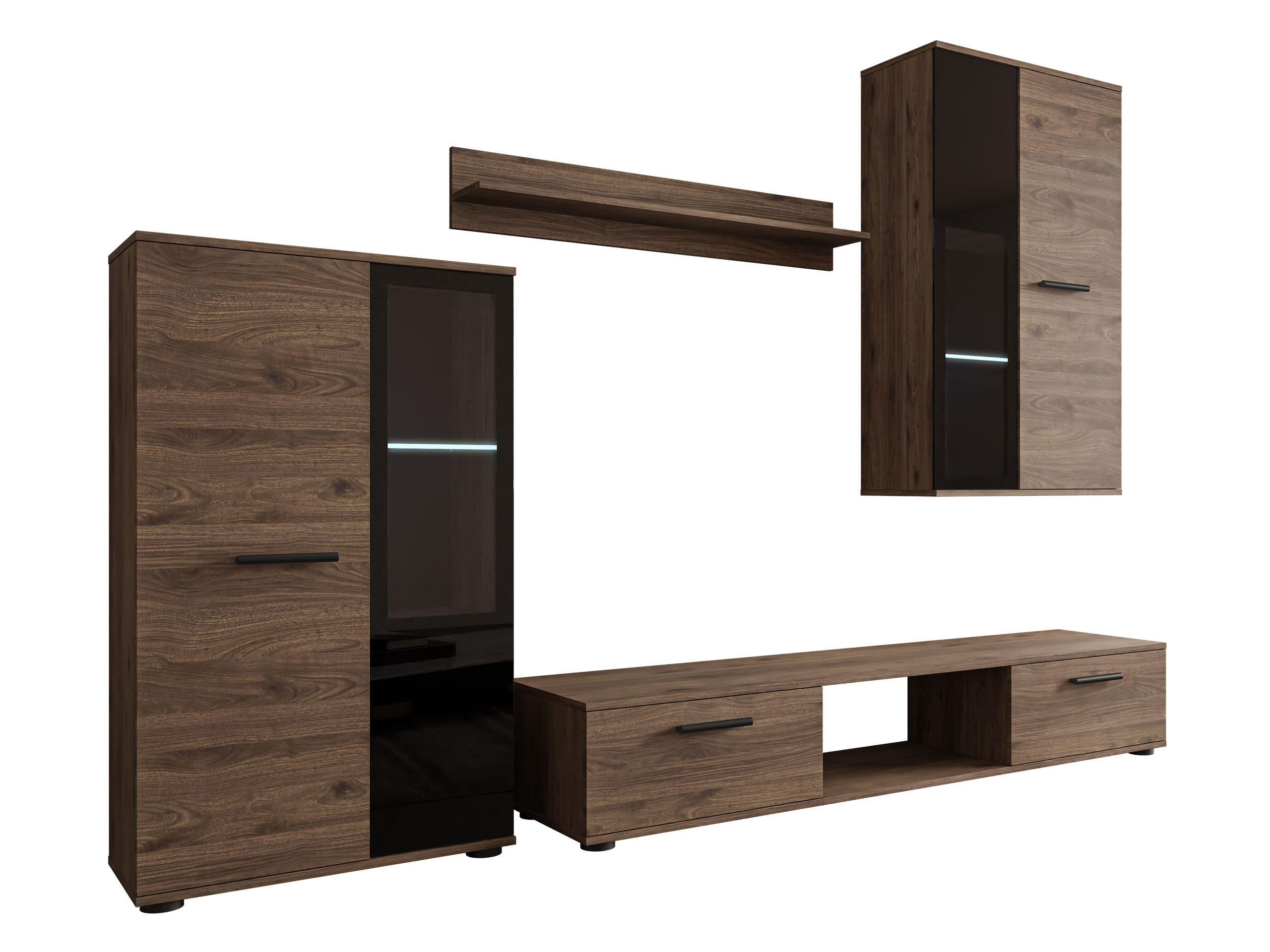 WOHNWAND Salsa mit blauer LED Beleuchtung - Nussbaumfarben/Schwarz, Holzwerkstoff (235/180/41cm) - MIRJAN24