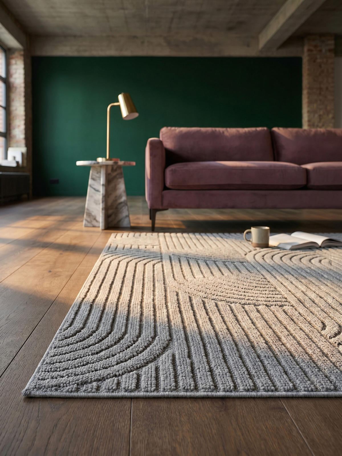 TEPPICH Flachgewebe LANGAU in Silber, mit geometrischen Bögen, 80 x 150 cm - Silberfarben, Textil (150/80cm) - KADIMA DESIGN