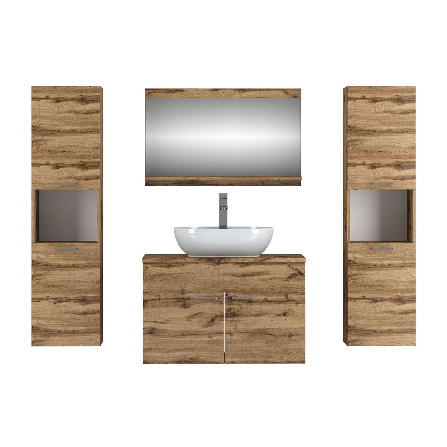 BADMÖBEL-SET LUMIRE LOFT III Wotan Eiche mit Spiegel - Braun, Holzwerkstoff (80/52/46cm) - Lookway