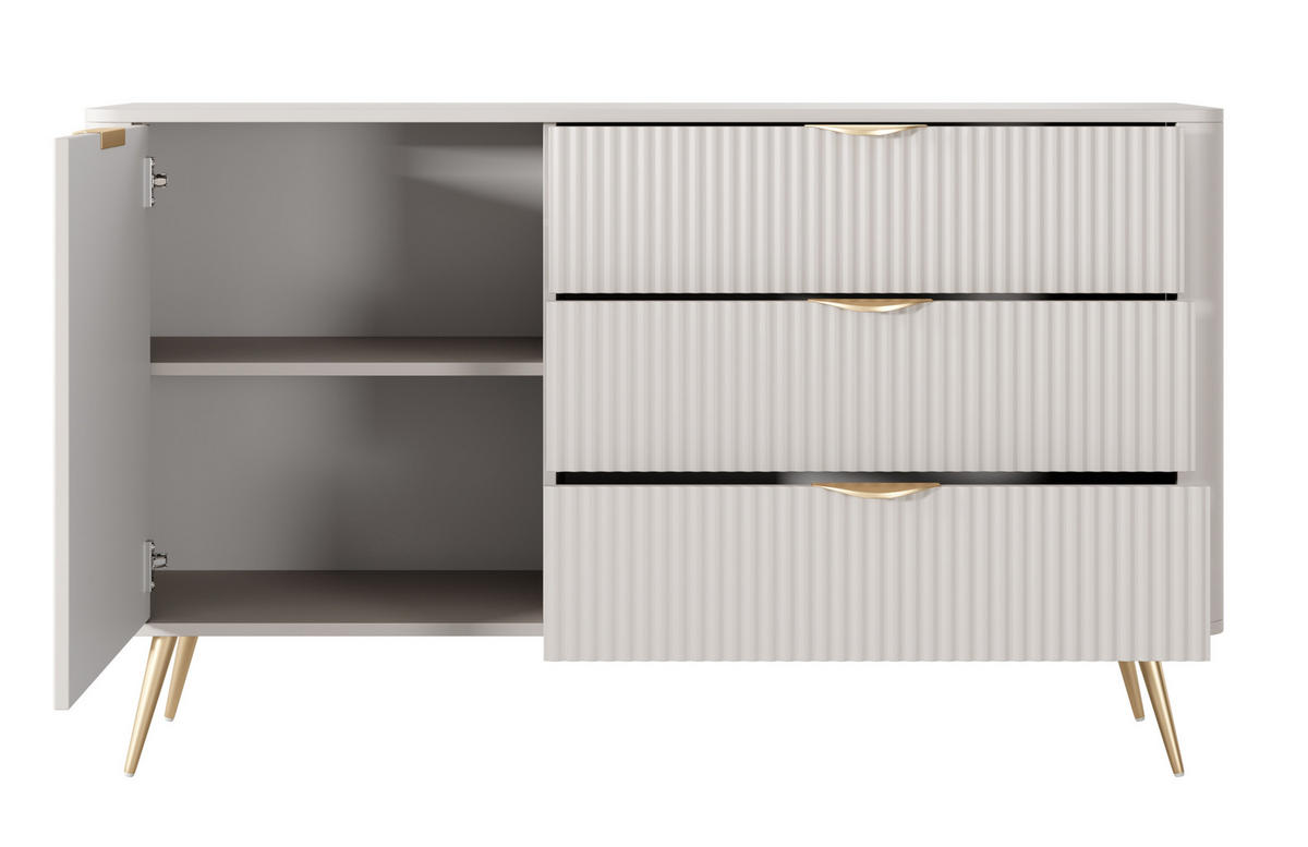 SIDEBOARD Vespasia 1T 3S Beige 138,2/81,2/38 cm – Geriffelten Fronten - Beige/Goldfarben, Holzwerkstoff/Metall (138.2/81.2/38cm) - AX Living