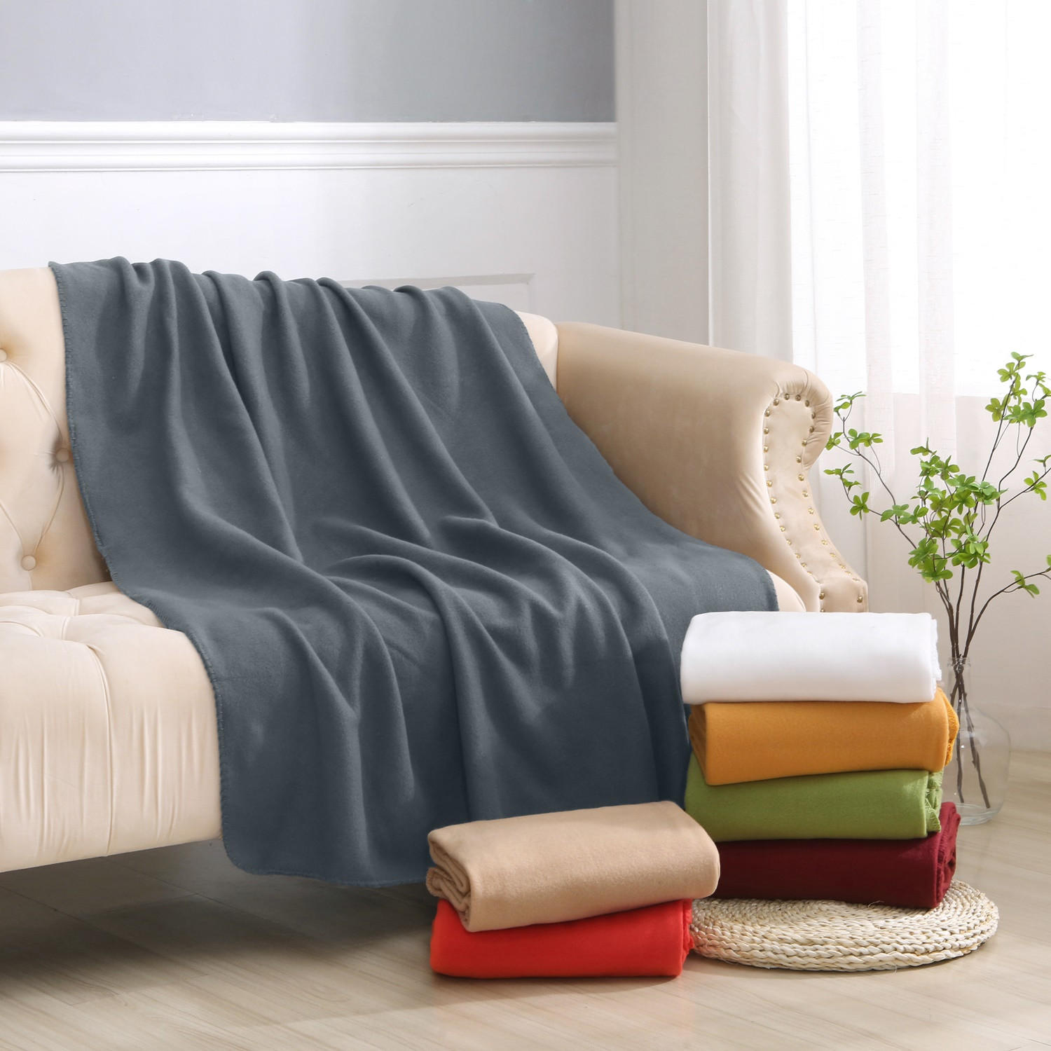 FLEECEDECKE 2er Set dunkelgrau 130/160 cm Kettelrand Anti-Pilling - Dunkelgrau, Textil (130/160cm) - wometo