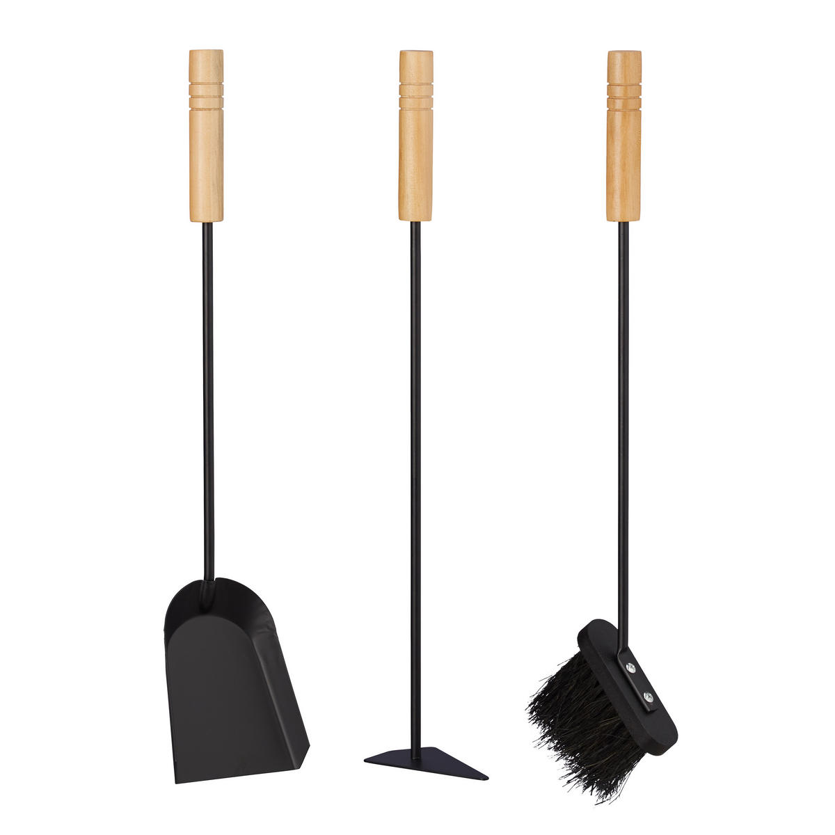 KAMINBESTECK 4tlg. - Schwarz, Holz/Metall (20/68.5/20cm) - Relaxdays