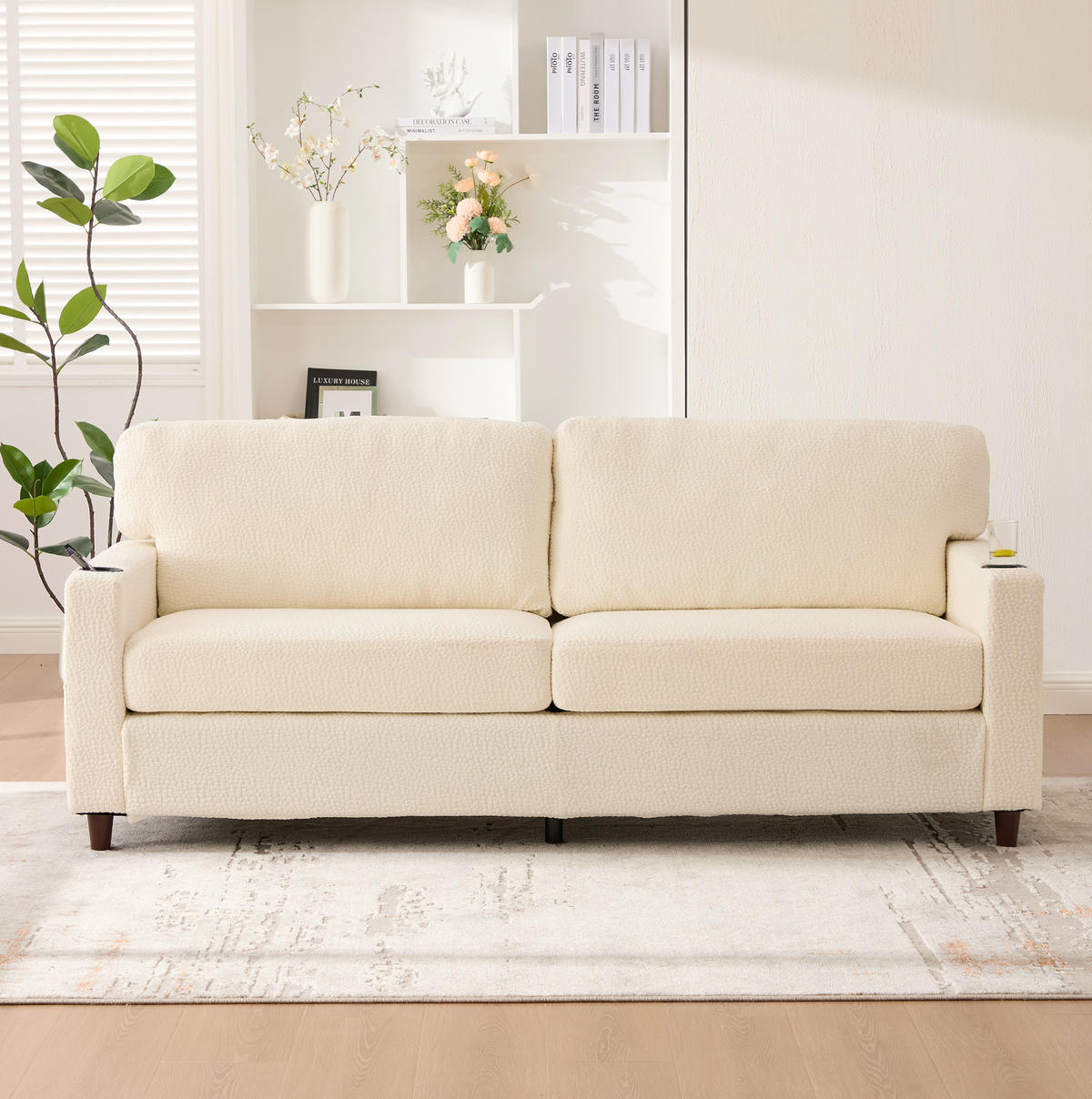 SOFA Zweisitzer mit USB-C 203 x 77,5 x 86 cm Chenille Beige - Beige, Kunststoff (203/86/77.5cm) - Meubliv