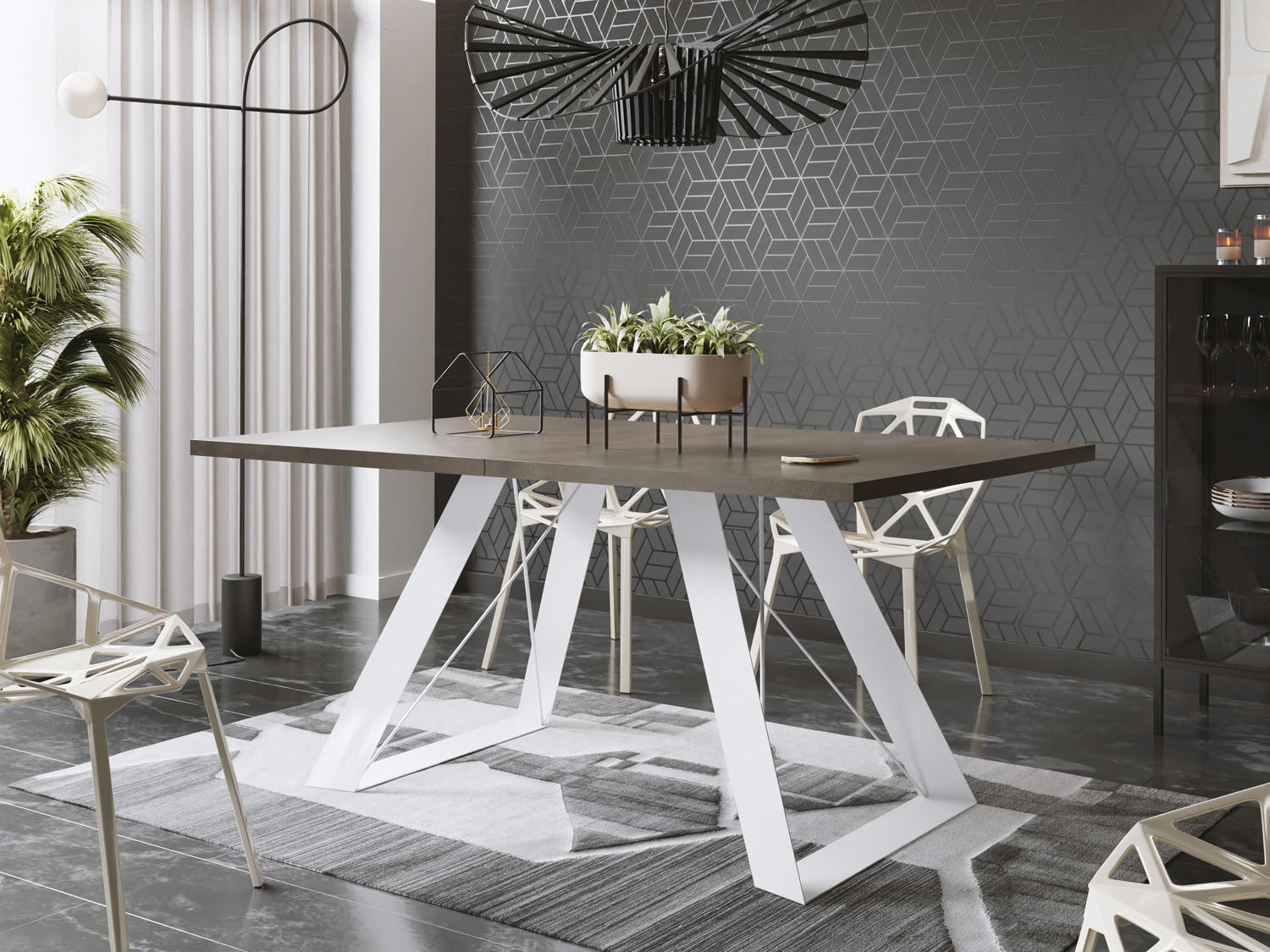 ESSTISCH Colter Weiß rechteckig ausziehbar, Dunkelgrauer Chicago Beton 160-260/90/76 cm - Dunkelgrau/Weiß, Holzwerkstoff/Metall (160/90/76cm) - WFL GROUP