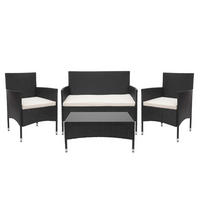 POLY-RATTAN GARNITUR Schwarz, Cremeweiß - Schwarz/Weiß, Kunststoff - MCW