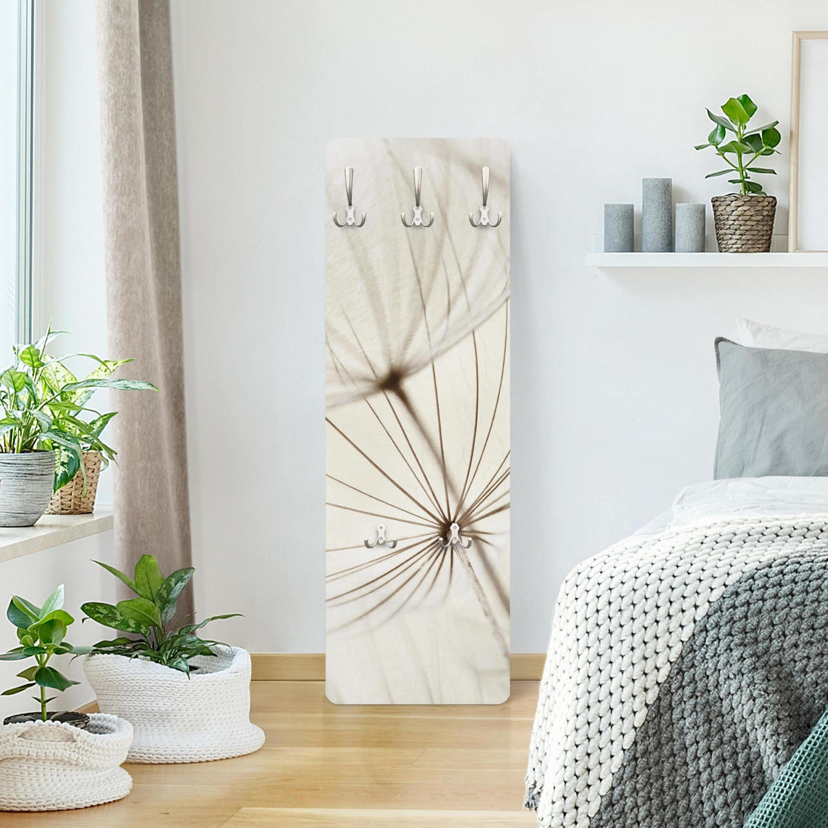 WANDGARDEROBE - Sanfte Gräser 34/105 cm - Weiß, Holzwerkstoff (34/105/1.6cm) - Bilderwelten