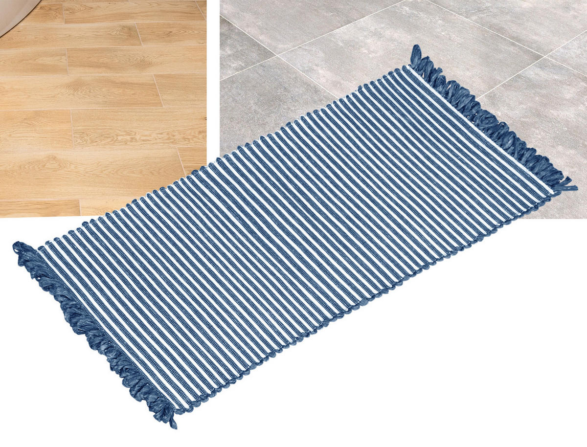HANDGEWEBTER Läufer 60x120 cm Jeansblau - Dunkelblau, Naturmaterialien/Textil (60/120cm) - Lashuma