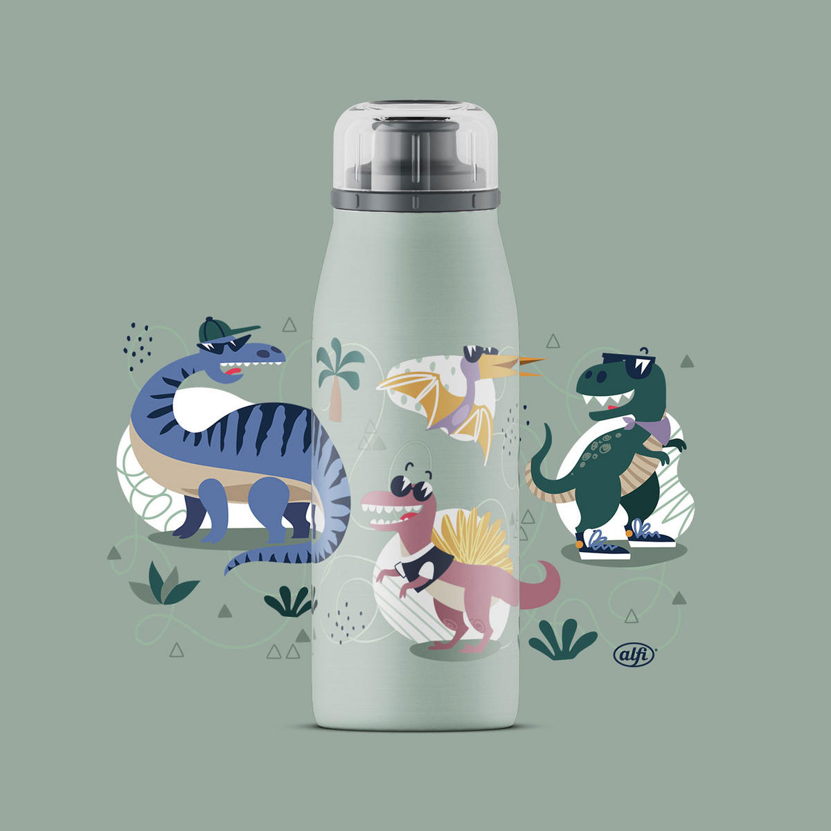 ISOLIER-TRINKFLASCHE KIDS ISO BOTTLE crazy dinos 350 ml - Blau/Grün, Metall (0.35L) - Alfi