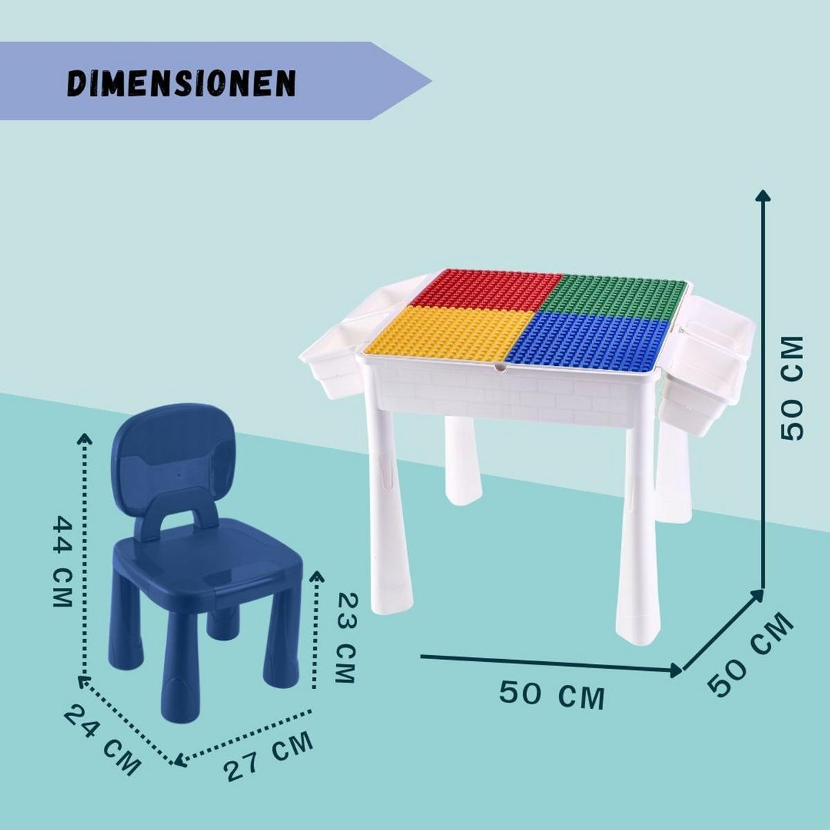 KINDERTISCH SASCHA Bautisch mit Stuhl - Weiß, Kunststoff (50/50/50cm) - Coemo
