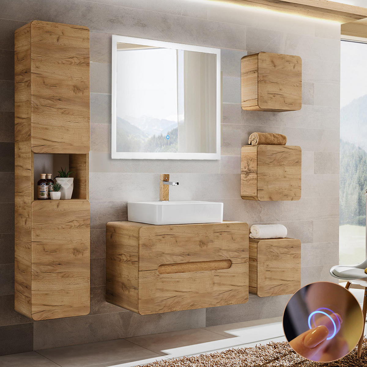 BADMÖBEL-SET 6-TLG. Luton-56 - Braun, Holzwerkstoff (180/200/46cm) - Lomado