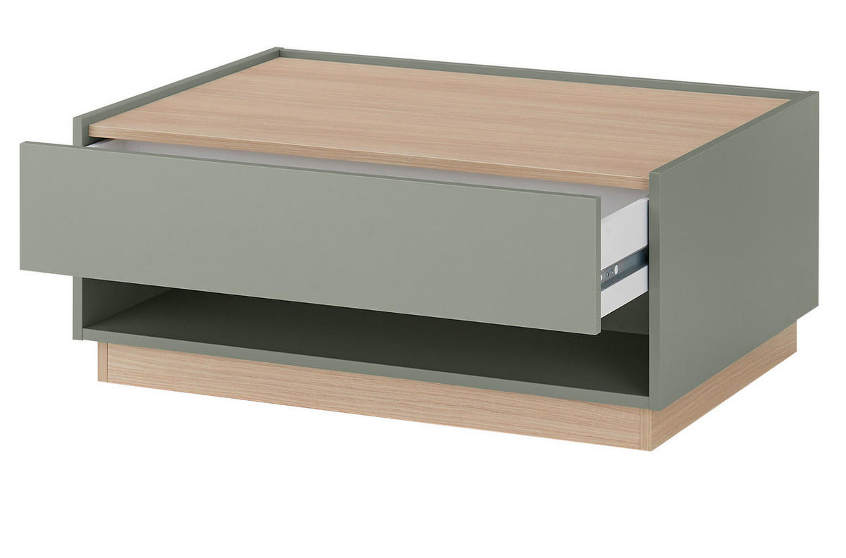 COUCHTISCH in Salbei Grün und Eiche, Wohnzimmertisch mit Schubkasten, 90 x 60 cm - Salbeigrün/Eichefarben, Holz/Holzwerkstoff (60/90/38cm) - Furn.Design