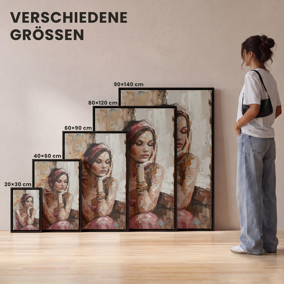 LEINWAND Bilder mit Rahmen - Frau - Lackierung - Porträt - Modern - 40x60 - Altrosa, Textil (40/60cm) - MuchoWow
