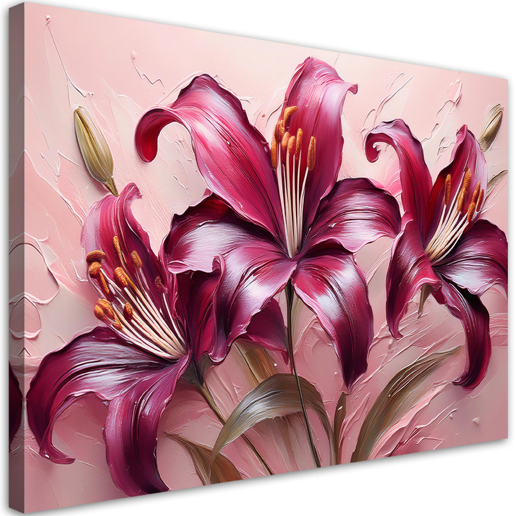 WANDBILD rote pastelllilien blumen - Pink, Textil (60/40cm) - Feeby