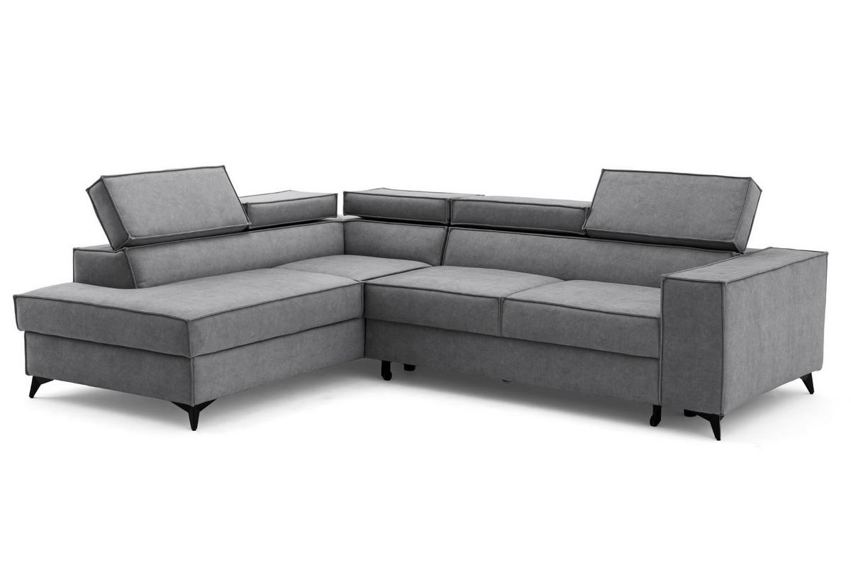 ECKSOFA PURE L Links mit Schlaffunktion 127x199 Velours Grau - Schwarz/Grau, Holz/Textil (281/204cm) - Muffo