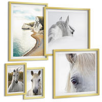 BILDER SET 5er Set - 50x50 cm & 20x30 cm & 40x60 cm Goldrahmen - Kontrastierende abstrakte Porträts - Goldfarben, Kunststoff (40/60cm) - TULUP