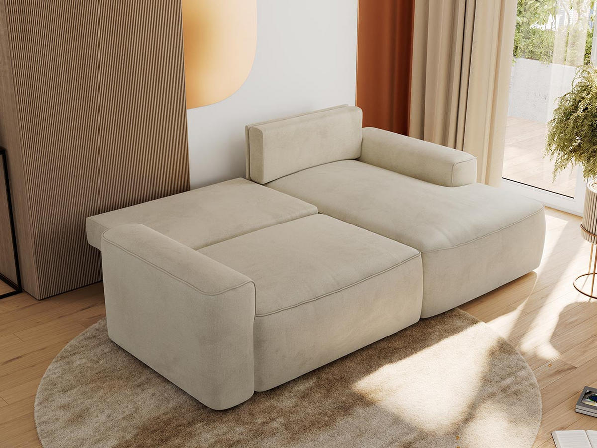 ECKSOFA BELLUNO L Beige Velvet - Rechts - Beige/Schwarz, Textil (233/144cm) - MKS