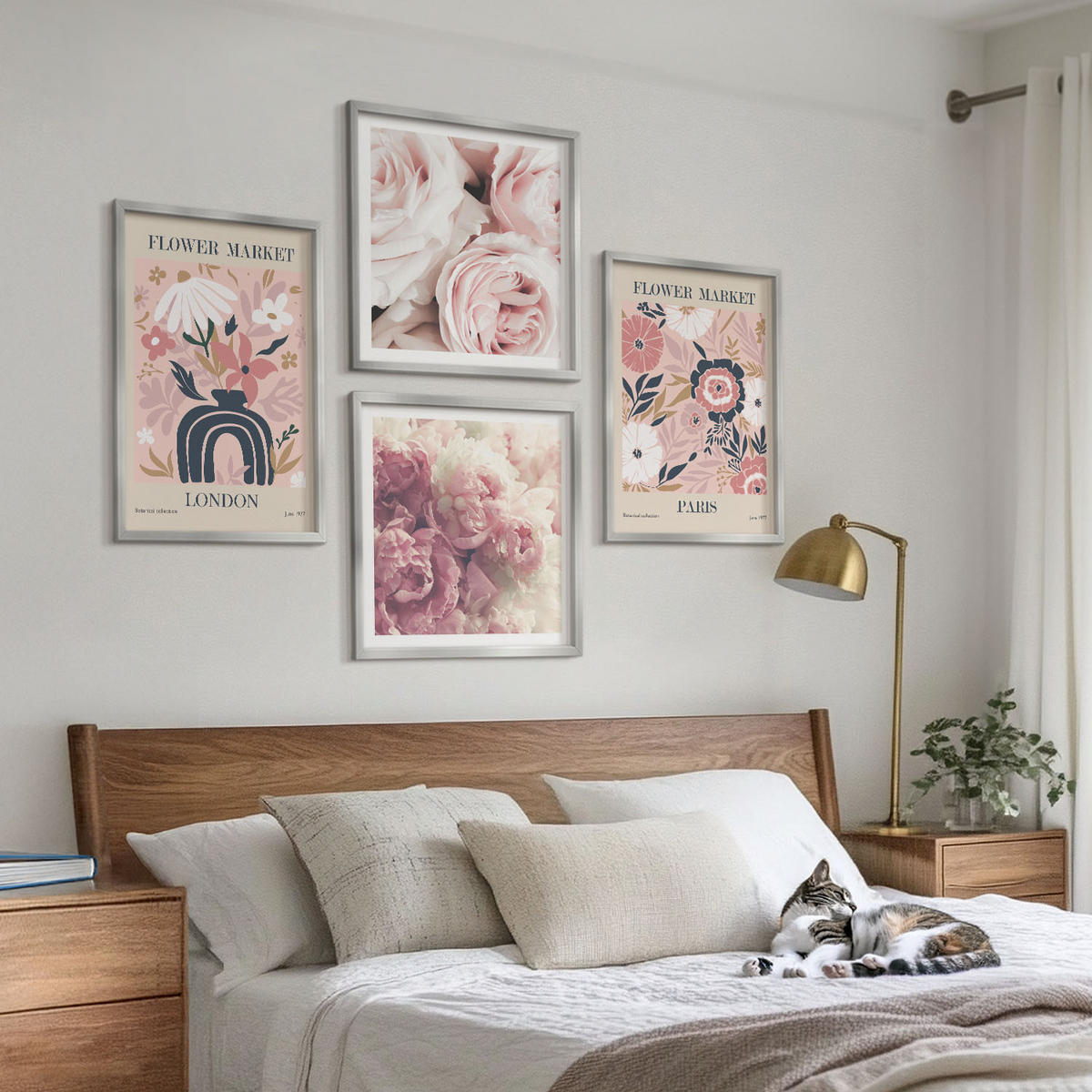 WANDBILDER 4er Set - 50x50 cm & 40x60 cm Silberner Rahmen - Blumenmotive Rosen Paris - Silberfarben, Kunststoff (50/50cm) - ArtPrintCave