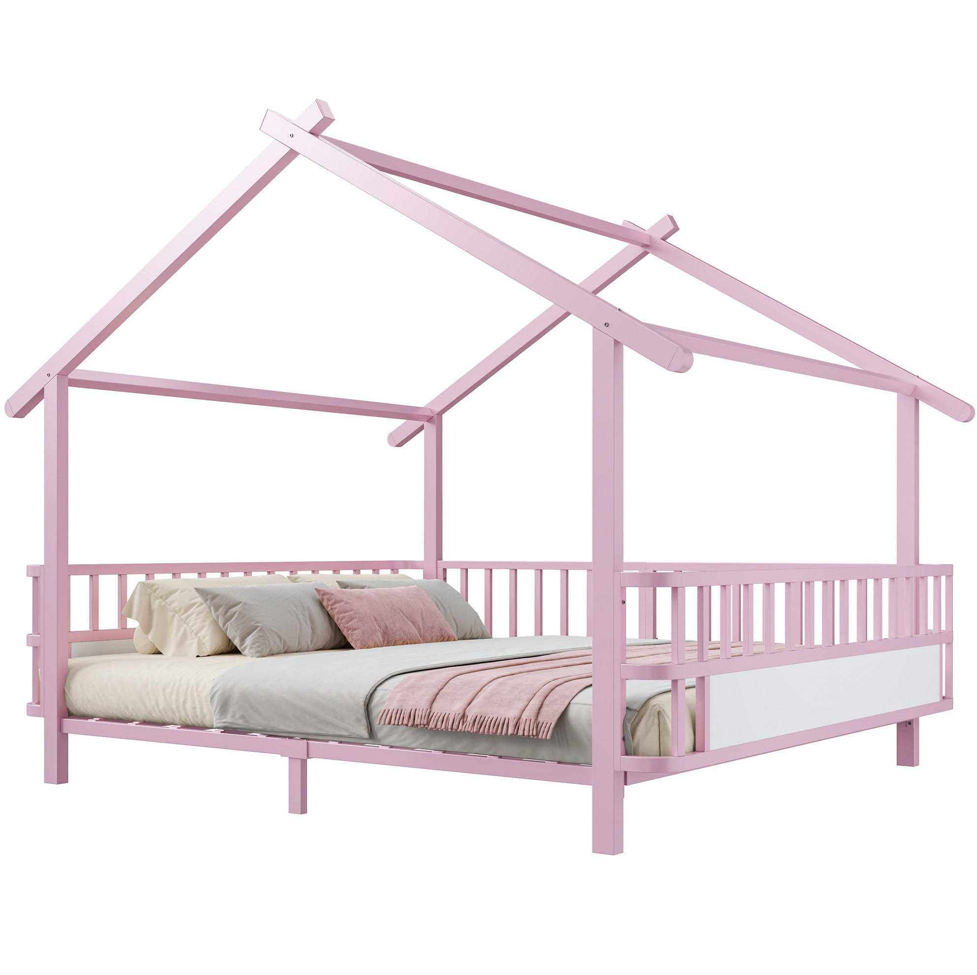 KINDERBETT 140/200 cm Rosa mit Sicherheitsgitter aus Metall - Rosa, Metall (140/200cm) - MIVRAY