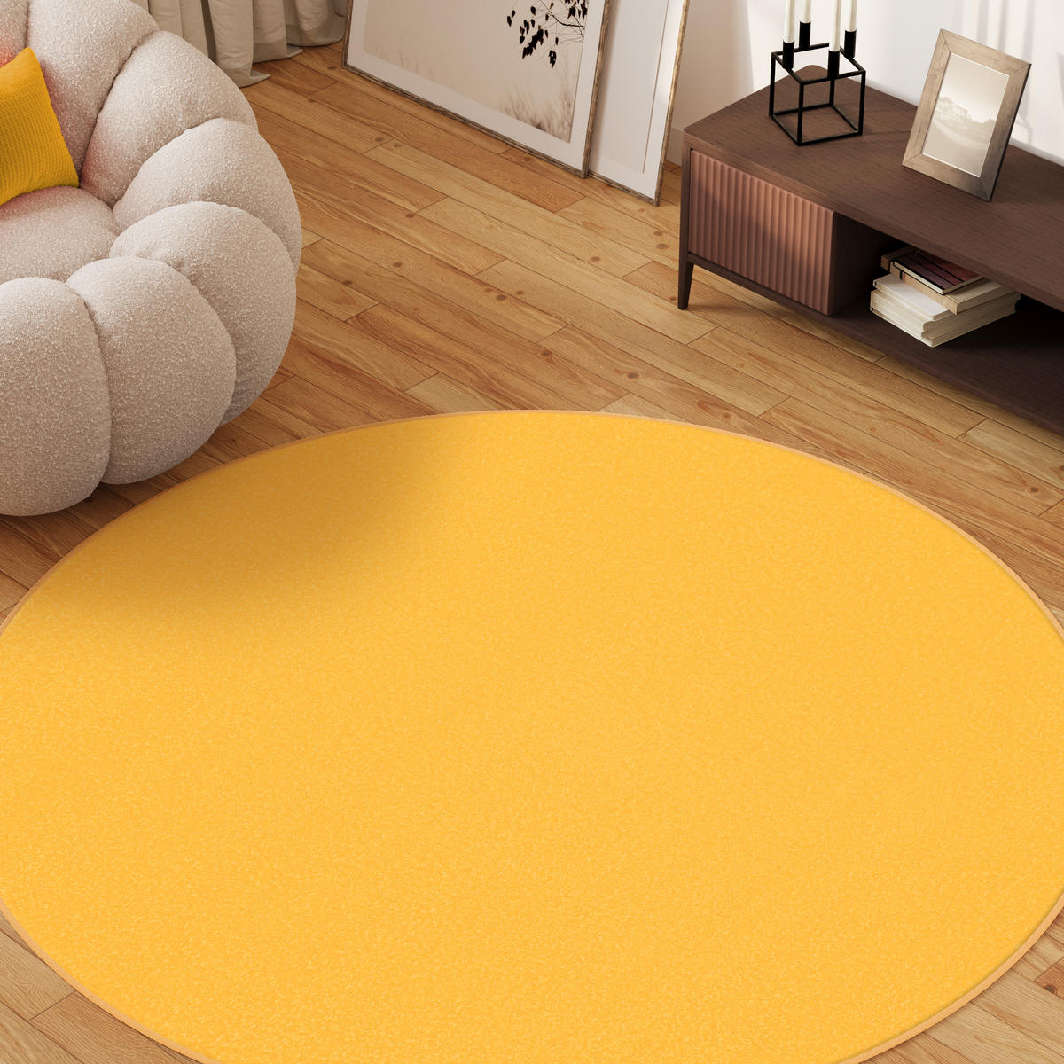 TEPPICH MONO Rund Outdoor Gelb 100/100 cm - Gelb, Textil (100/100cm) - Tapiso