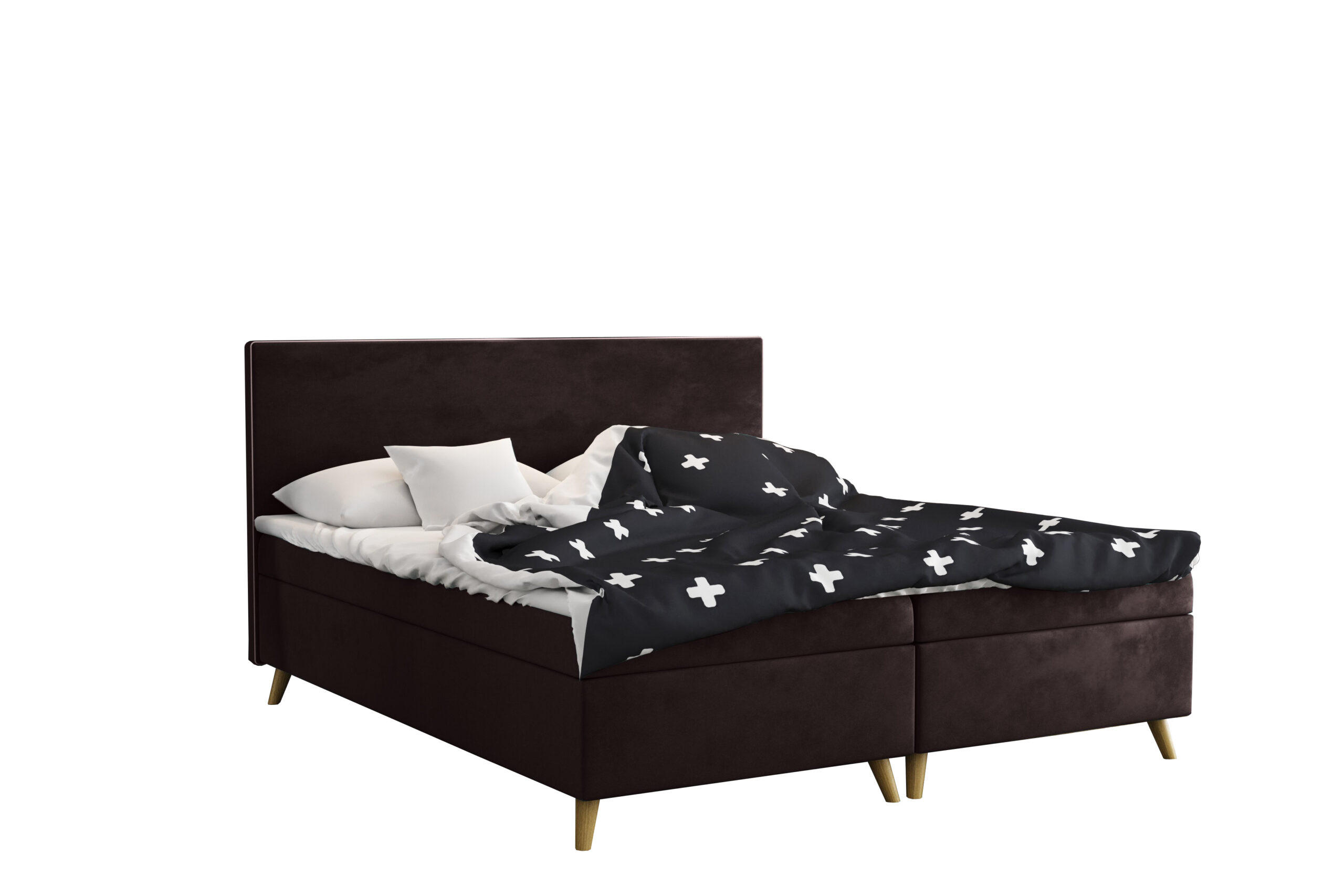 BOXBETT Mit Bettkasten Matratze + Topper BELLA Stoff Riviera Braun 160x200 cm H3-Bonell - Braun, Holz (160/200cm) - Kaiser Möbel