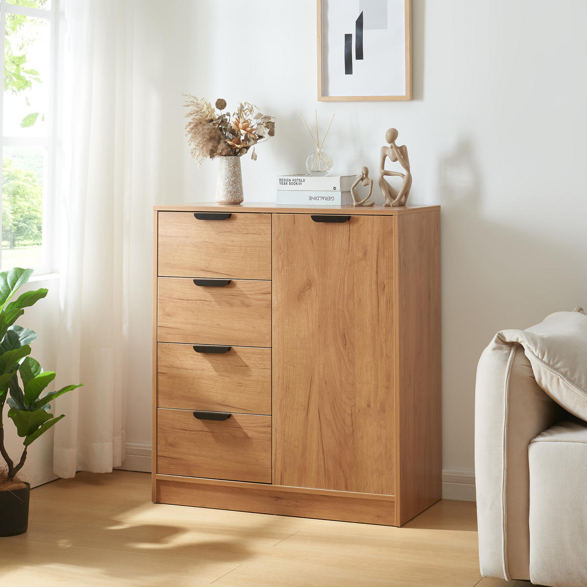 KOMMODE Varkaus - Eichefarben, Holzwerkstoff (80/90/40cm) - [en.casa]