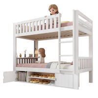 ETAGENBETT aus Kiefernholz, MDF und Sperrholz 90x200 cm Weiß mit klappbarem Tisch, Schuhregal und Stauraum - Weiß, Holzwerkstoff (90/200cm) - Modfu