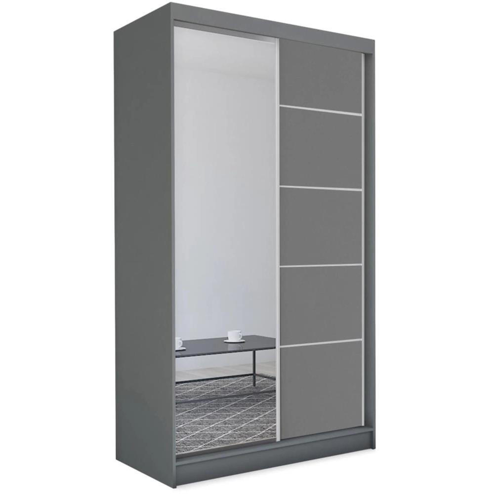 SCHWEBETÜRENSCHRANK Marika 120/216/61 graphit mit Spiegel und Schubladen - Graphitfarben, Holzwerkstoff (120/216/61cm) - Beautysofa