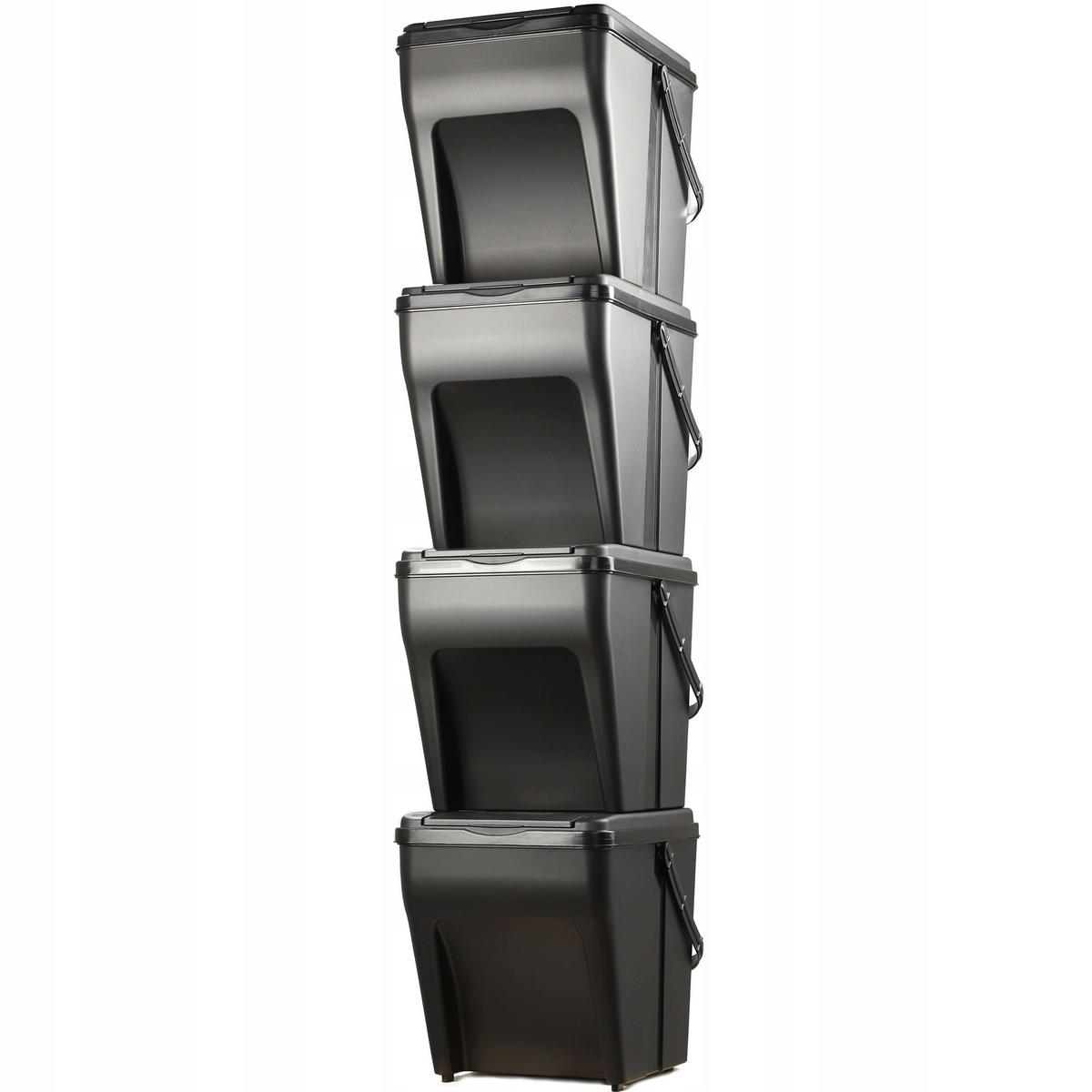 ABFALLBEHÄLTER mit Griff + Etiketten, 4x25L - Schwarz, Kunststoff (39/33cm) - KADAX