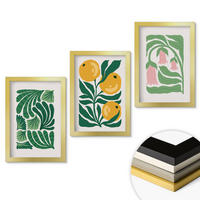WANDBILDER 3er Set - 20x30 cm Goldrahmen - Minimalistische Pflanzenmuster - Goldfarben, Kunststoff (20/30cm) - ArtPrintCave